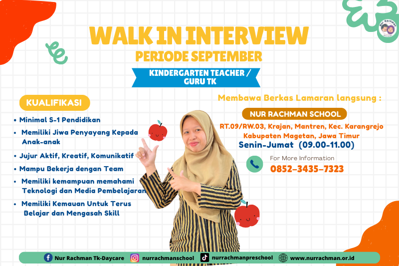Walk In Interview Periode September - Formasi Guru TK